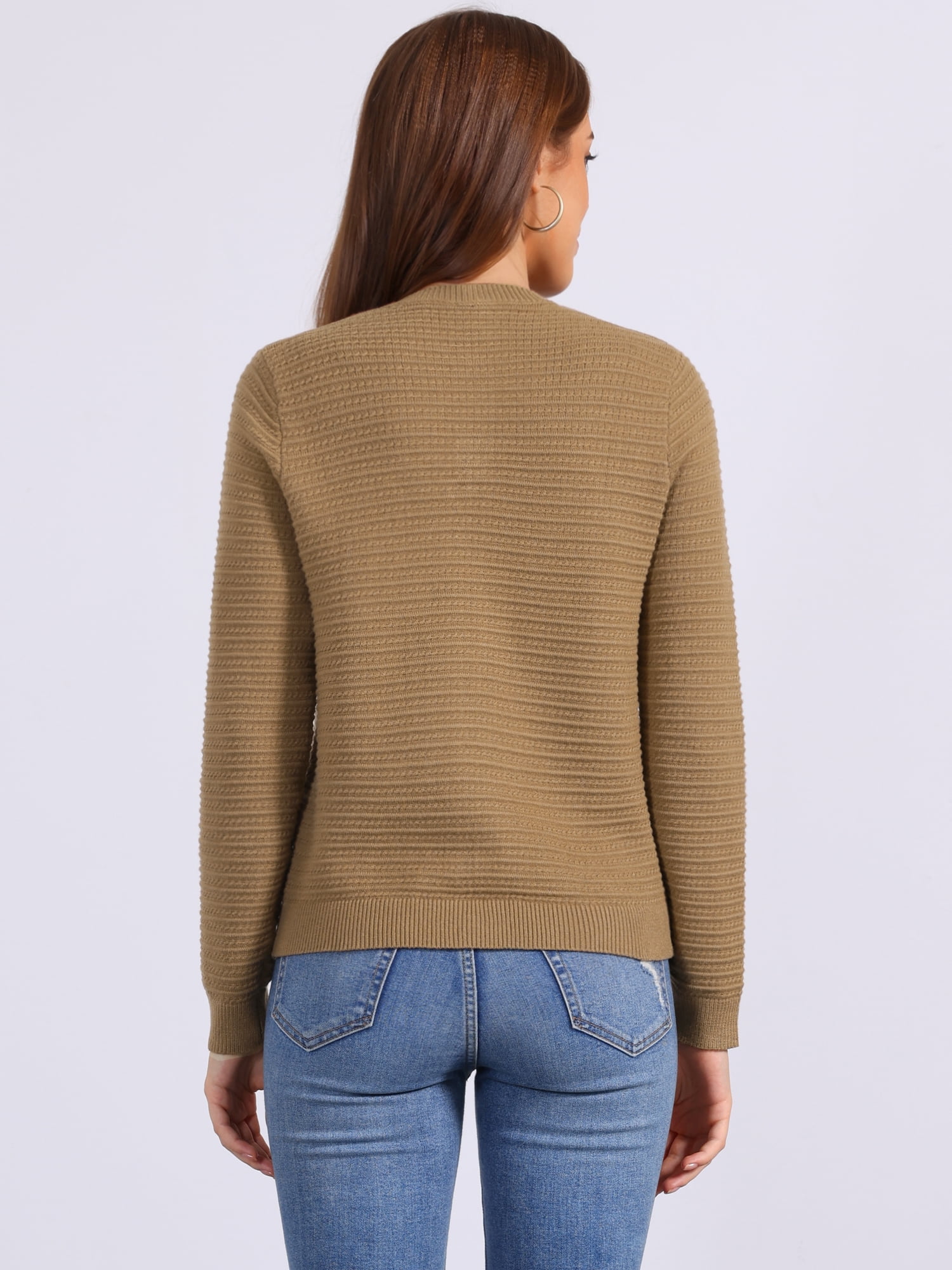 DARING DIVA Women's Crew Neck Long Sleeve Open Front Button Down Cardigan XL Brown
