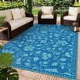 thumbnail image 4 of Navy Blue Reversible Outdoor Rug Waterproof, Vintage Plastic Straw Carpet with Portable Bag, UV Resistant Lightweight Patio Mat for Backyard Beach RV Deck, White, 4 of 14