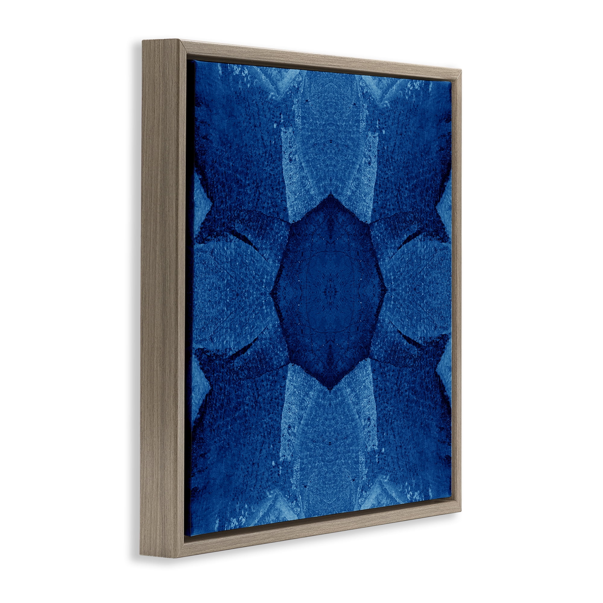 Stupell Industries Blue Centric Pattern Abstract Painting Brown Floater Framed Canvas Art Print Wall Art, 18 x 18