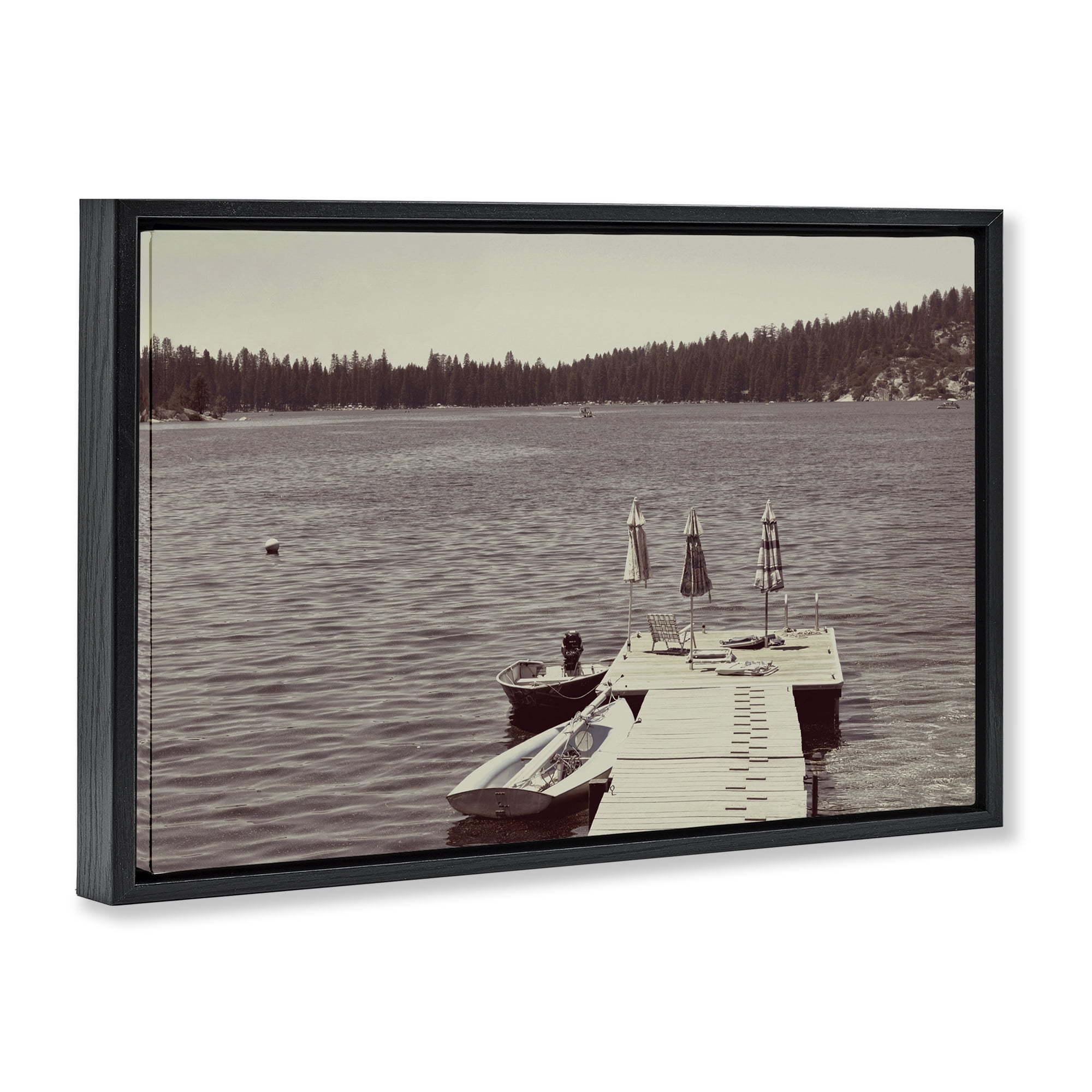 Stupell Industries Vintage Lake Life Dock Black Framed Floater Canvas Wall Art, design by Gemma Bardot