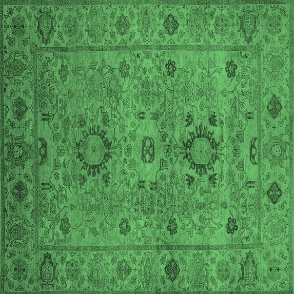 Ahgly Company Indoor Square Oriental Emerald Green Industrial Area Rugs, 6' Square