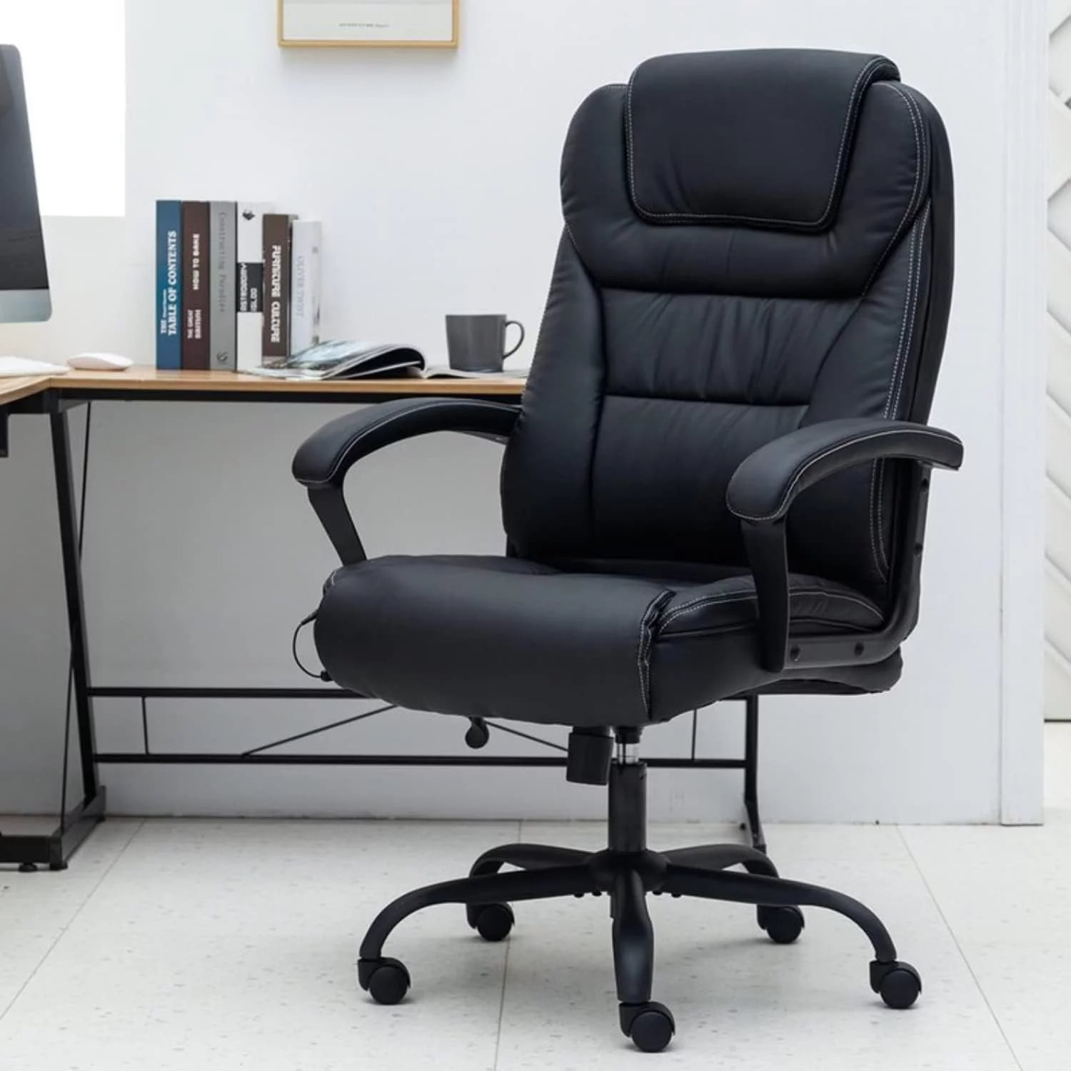 NiamVelo Big and Tall Ergonomic Office Chair 500 lbs High Back Executive Computer Desk Chair with Massage Lumbar Support and Headrest, Black