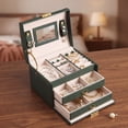 thumbnail image 2 of REGALWOVEN 3 Layer PU Leather Jewelry Box Organizer Storage with Mirror for Women Girl Birthday Gift Green, 2 of 5