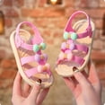 thumbnail image 4 of Xfvqtps Kids Girls Sandals Ankle Strap Popper Colorful Bow Decor Open Toe Soft Rubber Sole Non Slip Waterproof Durable Casual Beach Travel Flat Sandals for Toddler Little Kid Big Kid Pink, 4 of 9