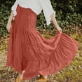 thumbnail image 5 of Womens Maxi Skirts Boho Summer Casuel Flowy Flared Elastic High Waist Pleated A-Line Solid Color Swing Long Skirts, 5 of 10