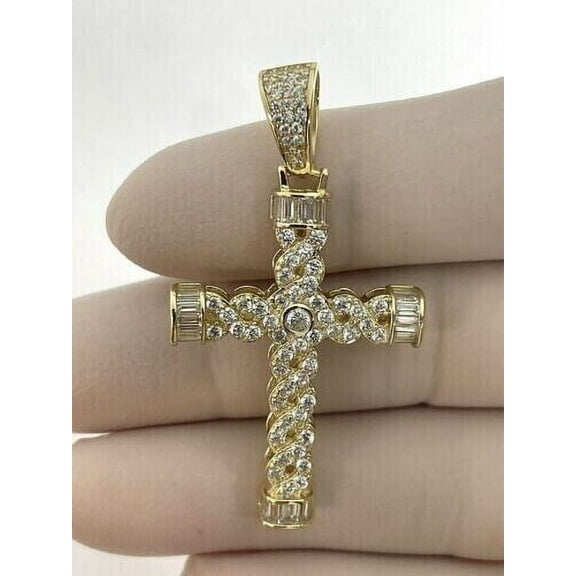 2CT Moissanite (D/VVS1) Baguette & Round Cross Pendant 925 Sterling Silver for Unisex for Gifts