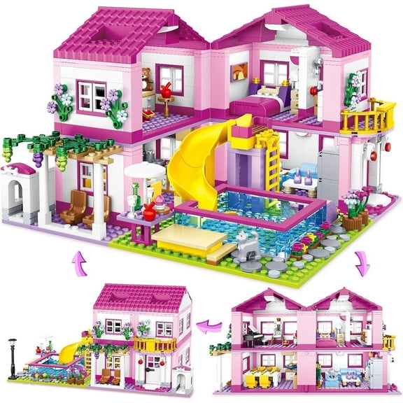 Pink Girls Summer Villa Friends Building Set, Building Toy for Girls, Friends Construction Educational Toy for Kids Age 8-12 and Up 1018 PCS