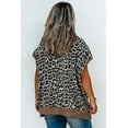 thumbnail image 2 of Women's Khaki Leopard Contrast Trim Short Sleeve Loose Plus Size Top - [ZhiHiMeRi] | (US 14W-16W)1X, 2 of 8
