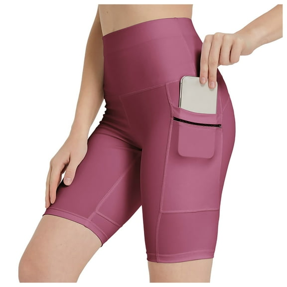 vigerkar Workout Yoga Shorts for Women High Waisted Athletic Shorts Running Biker Shorts with Pockets Red, L