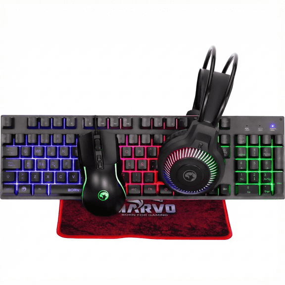 Wired Gaming keyboard, Gaming Mouse, Gaming Headphone and Mousepad, Marvo RGB Backlit Keyboard Mouse Sets, for Windows PC Gamers Desktop Computer Laptop,Black