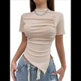 thumbnail image 3 of Camiseta Y2k para Mujer, Top Corto de Corta, Camisetas Irregulares, Camisetas Ajustadas, Tops de Verano. Albaricoque L, 3 of 10
