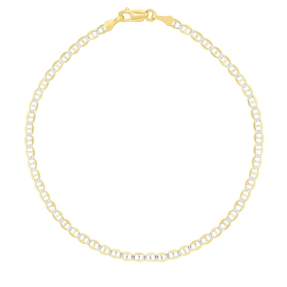 Floreo 10k Yellow Gold and White Gold 2.5mm Two-Tone Solid Mariner Link Chain Bracelet or Anklet 8 Inch
