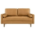 thumbnail image 5 of Loveseat Sofa Couch, Tan, Leather, Mid Century Living Lounge Cafe Lobby Hospitality Restaurant, Modern Contemporary HB34248, 5 of 8