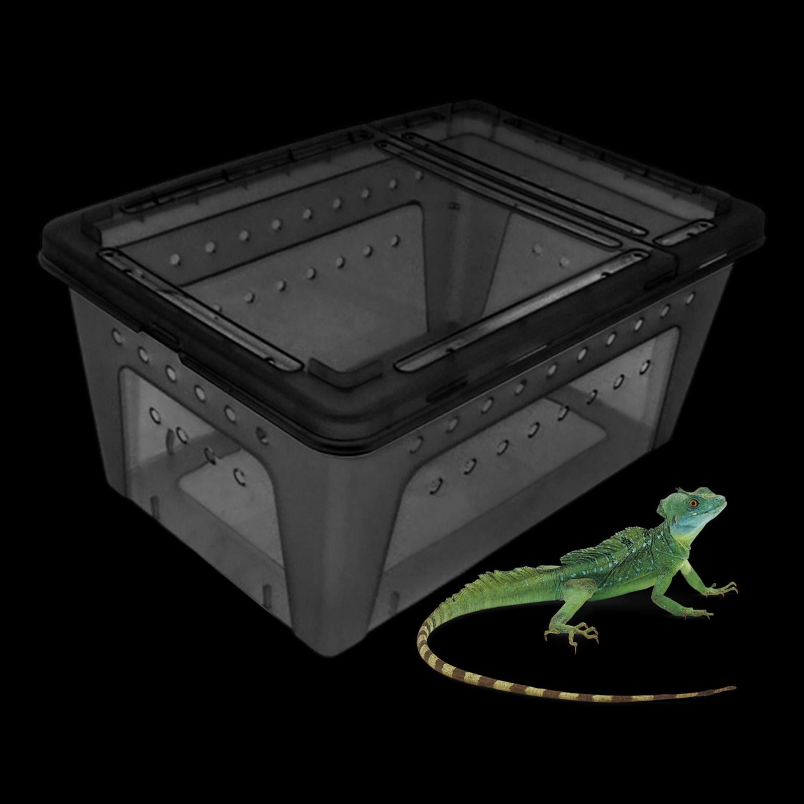 Fzaqwen Reptile Terrarium Enclosure Double Opening Turtle Habitat Sturdy Reptile Breeding Box Container for Terrapin Amphibians Snake Black