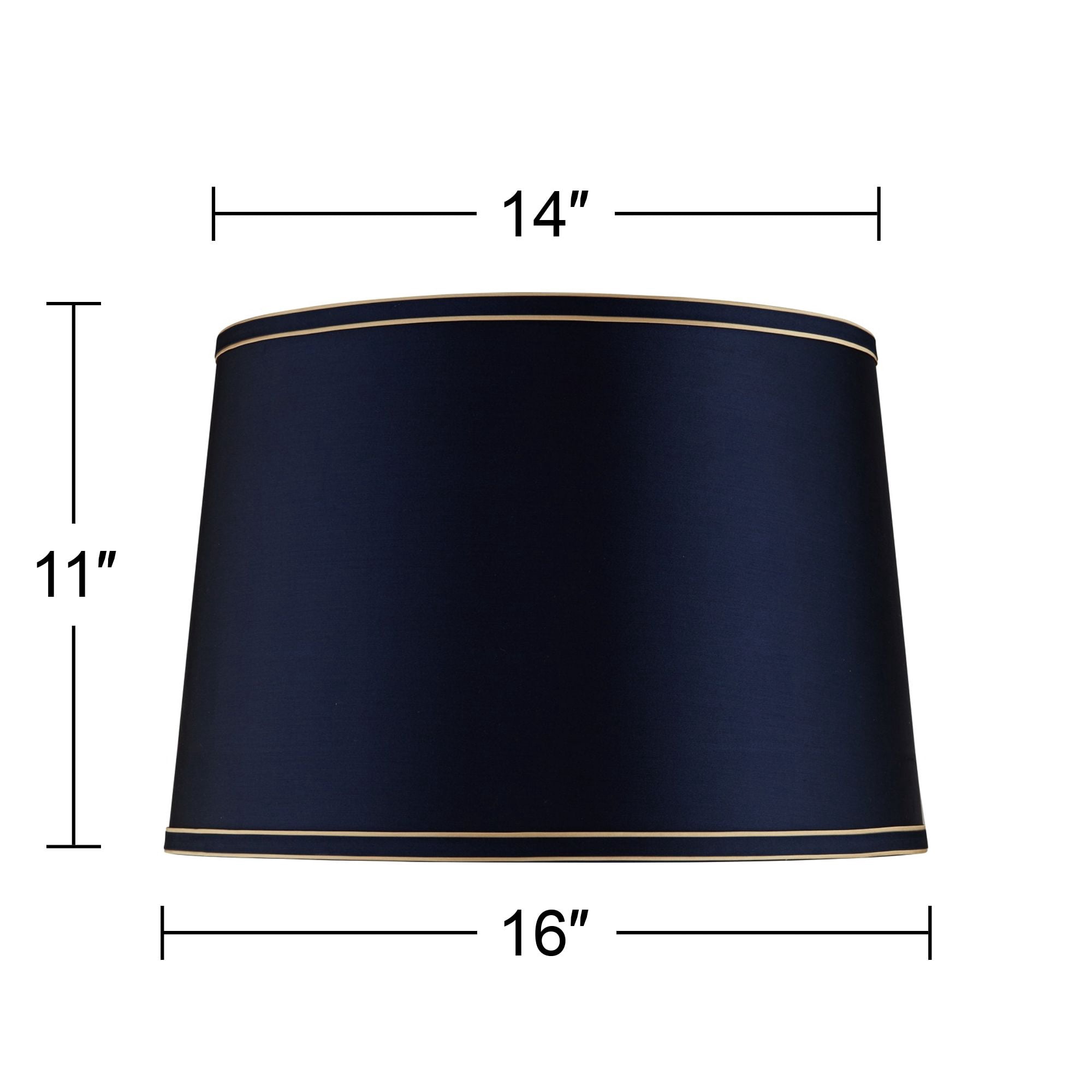 Springcrest Navy Blue Medium Drum Lamp Shade with Navy and Gold Trim 14" Top x 16" Bottom x 11" High (Spider) Replacement with Harp and Finial