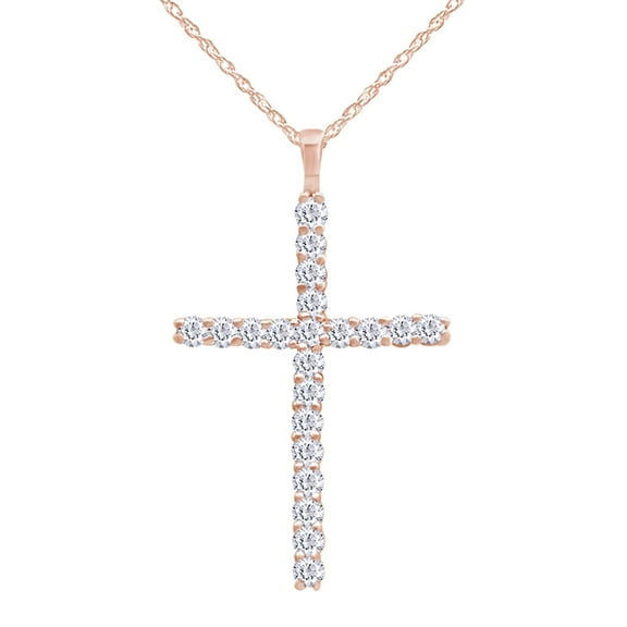 AFFY 1/4 Carat Round Cut Lab Created Moissanite Diamond Ladies Cross Pendant in 14K Rose Gold Over Sterling Silver With 18 Inch Chain (Color:G-H,Clarity:VVS1,0.25Cttw)
