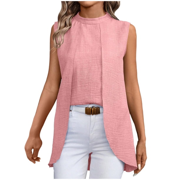 Casual Tops Cuello Redondo Top sin Mangas Largas para las Mujeres, Elegante Y de Moda Blusa de Color Sólido para el Uso Diario de Verano