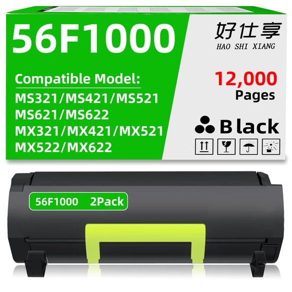 56F1000 High Yield Toner Cartridge Replacement for Lexmark 56F1H00 56F1000 for MS321 MS421 MS521 MS621 MS622 MX321 MX421 MX521 MX522 MX622 Laser Printer[12000 Pages 2Pack]