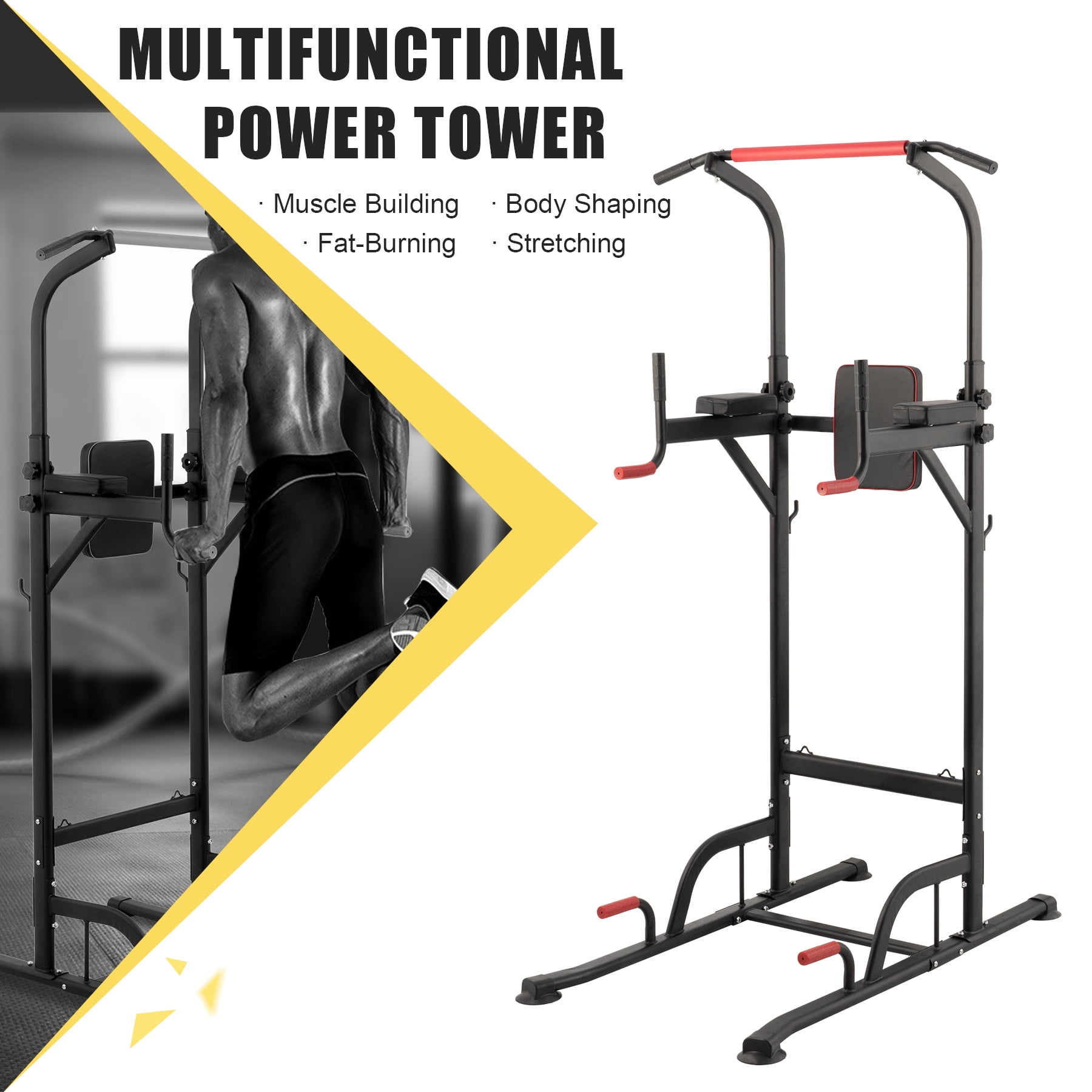 Power Tower Set Training Equipment Fitness Dip Stand Supports to 400 Lbs Home Workout for Home Gym Indoor Exercise MAYQMAY Pull Up Bar Multifunctional Wall Mount Chin Up Bar