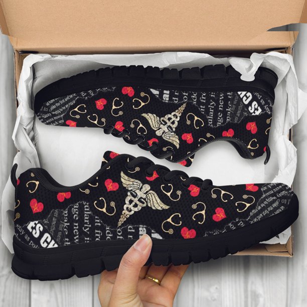 Zapatillas planas con estampado de gorra de enfermera transpirables, nuevas zapatillas de deporte con diseño de tendencia de corazón para médicos, cómodas y ligeras, con cordones para otoño