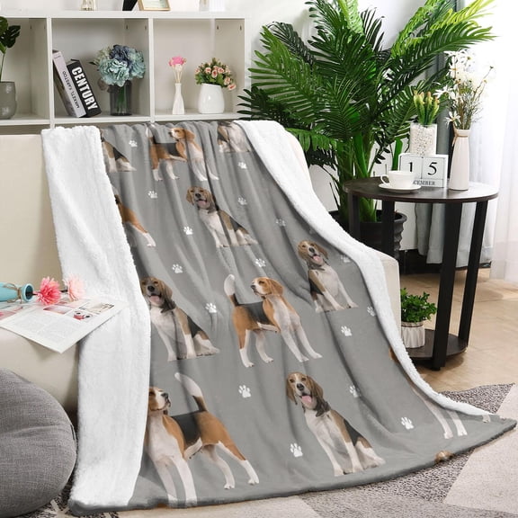 Beagle and Dog Footprints Blanket,Comfortable Soft Flannel Throw Blanket,All Season,Warm Lightweight Blankets for Sofa Bed Couch Living Room Chair,60"x80"(150x200cm)