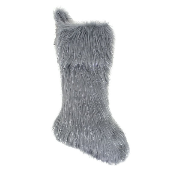 Holiday Christmas Decorative Exquisite Faux Fur with Silver Lurex Thread Table Runner - 2 Colors (Grey, 8"x19" Stocking)