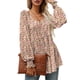 thumbnail image 1 of Blusa plisada de manga larga con cuello en V para mujer con puños ahumados, 1 of 6