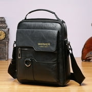 WEIXIER Mens Crossbody Bag Leather Small Business Shoulder Handbag for IPad 9.7, Black