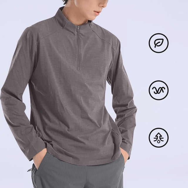 Blusa y camisa de manga larga con cuello alto para hombre, informal, a la moda, de color liso, con media cremallera, de manga larga, para correr, fitness, ejercicio al aire libre, blusa de poliéster p