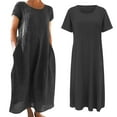 thumbnail image 5 of Baqcunre Maxi Dresses for Women 2024 Women's Casual Solid Color Short Sleeved Round Neck Loose Pocket Dress Dresses for Women 2024 Summer Dresses for Women 2024 Womens Dresses Grey 3XL(Hot), 5 of 5
