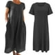 thumbnail image 5 of Vestido informal de mujer, de manga corta, cuello redondo, holgado y con bolsillos, en color liso., 5 of 5