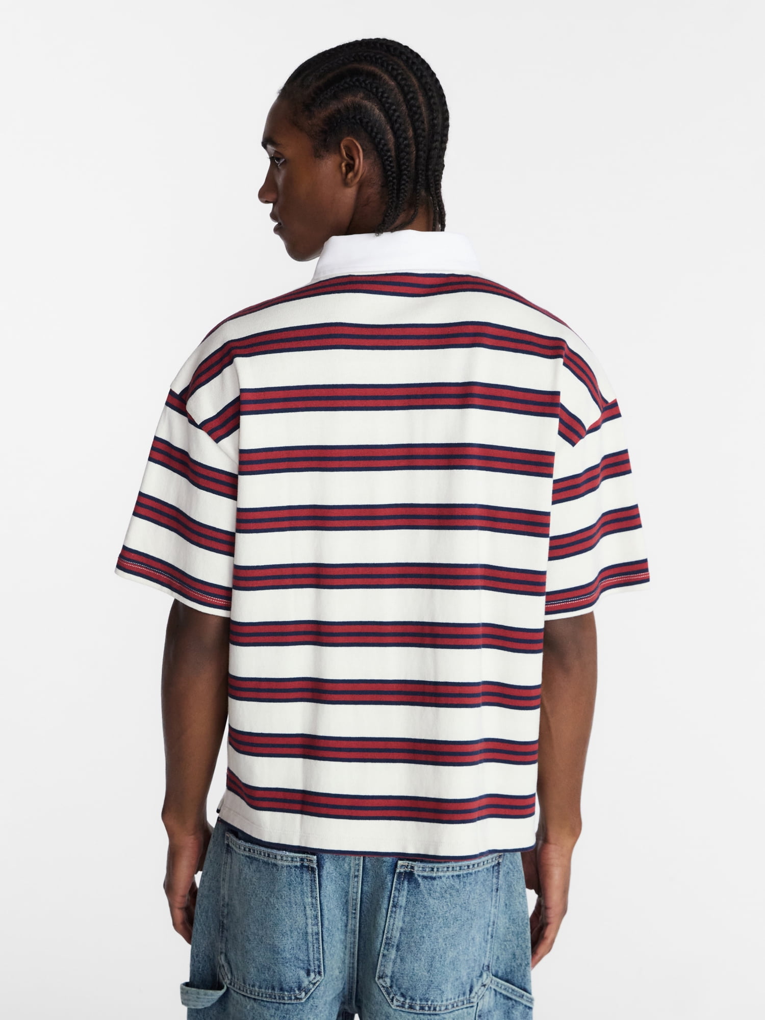 No Boundaries Striped Rugby Shirt with Short Sleeves, Men's XS-4XLT