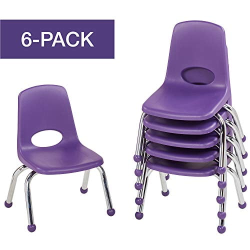 Purple ECR4Kids 10 School Stack Chair Chrome Legs with Ball Glides 6-Pack 