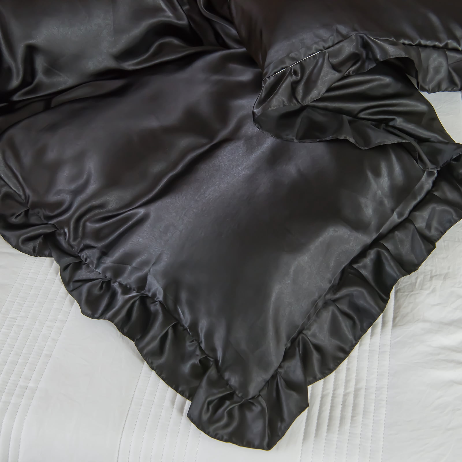 Move Over Black Ruffle Comforter Set King Satin Comforter Set Black Ruffle Design Solid Filling