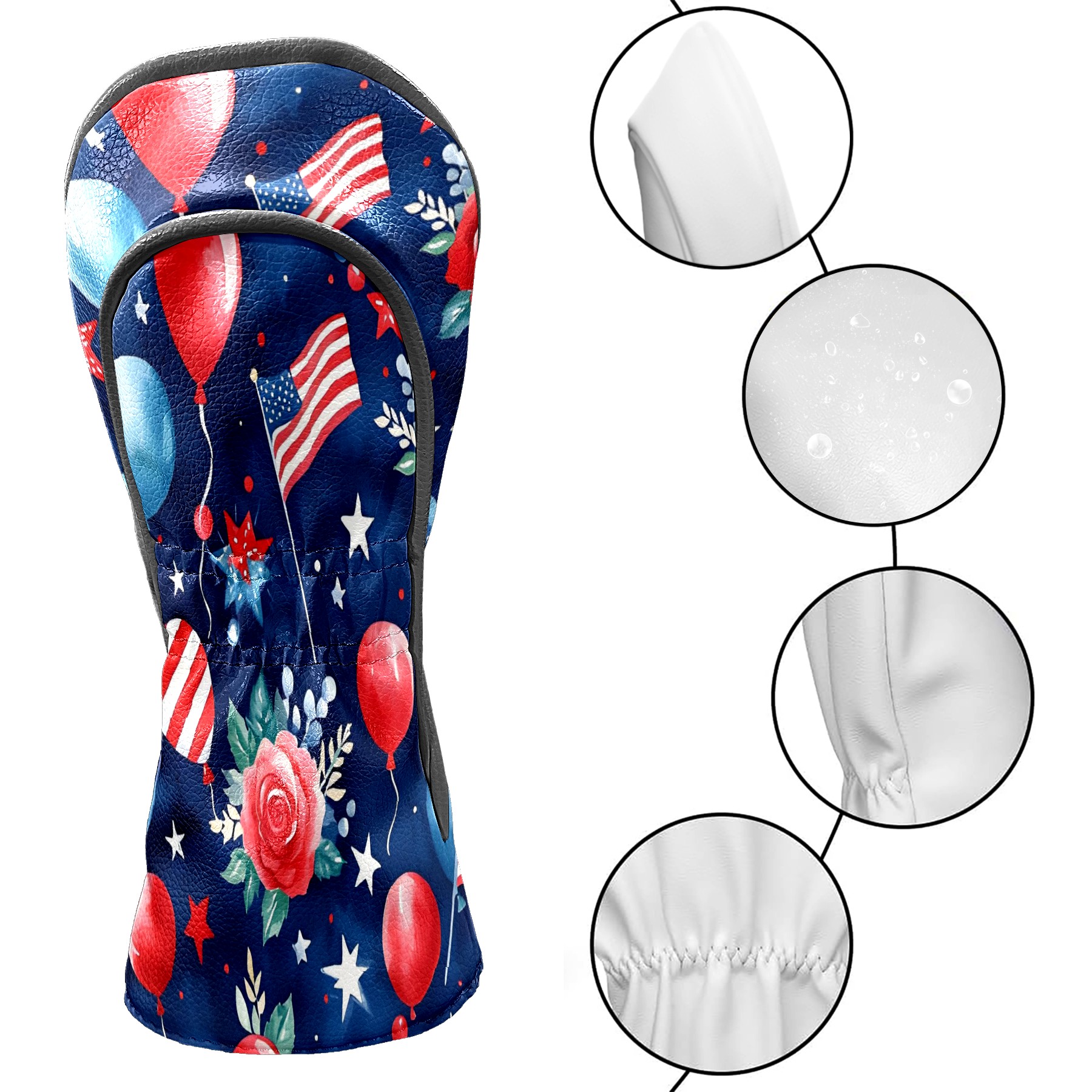 Golf Club Covers, Blue HatFirework Premium PU Leather Driver Hybrid Putter Head Covers with Velvet Lining, Waterproof Golf Gifts for Men Women