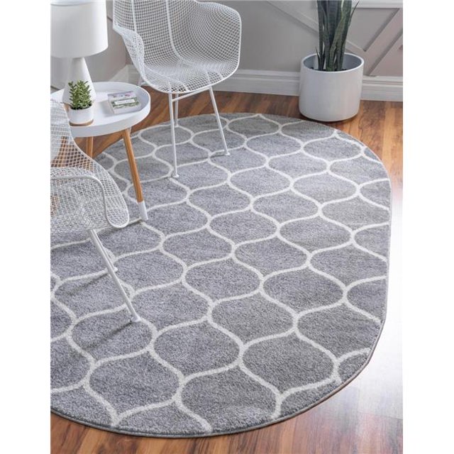 Unique Loom 3151572 5 x 8 ft. Rounded Trellis Frieze Oval Rug, Light Gray