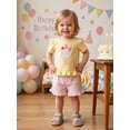 thumbnail image 4 of Cenuakty Toddler Girls Summer Outfit Ice Cream Embroidery Short Sleeve Crew Neck T-Shirt Matching Stripe Shorts Set, 4 of 9
