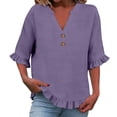 thumbnail image 4 of Womens Summer Tops Casual Spring Tee Solid Color Half Sleeve V-Neck Y2K Loose T-Shirts, 4 of 7