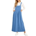 thumbnail image 2 of Jumper Dress Overalls for Women Loose Version Baggy Style Length Adjustable Straps Wide Hemline Blue L, 2 of 6