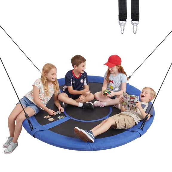 ZenSports 60-in Round Platform Saucer Swing 660lbs Large Outdoor Tree Swing for Kids W/2 Hanging Straps, Adjustable Rope, Blue