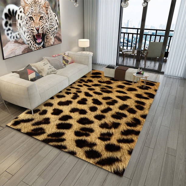 Alfombra para sala de estar, completamente alfombrada, para dormitorio, cocina, sofá, mesa de café, tapete con estampado de leopardo de color claro, rectangular, simple, completamente alfombrada