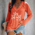 thumbnail image 2 of KIHOUT - Blusas casuales para mujer, liquidación 2024, moda clásica, estampado de letras, cuello en V, blusas básicas holgadas, camisetas de manga larga, blusas tipo túnica para otoño, 2 of 4