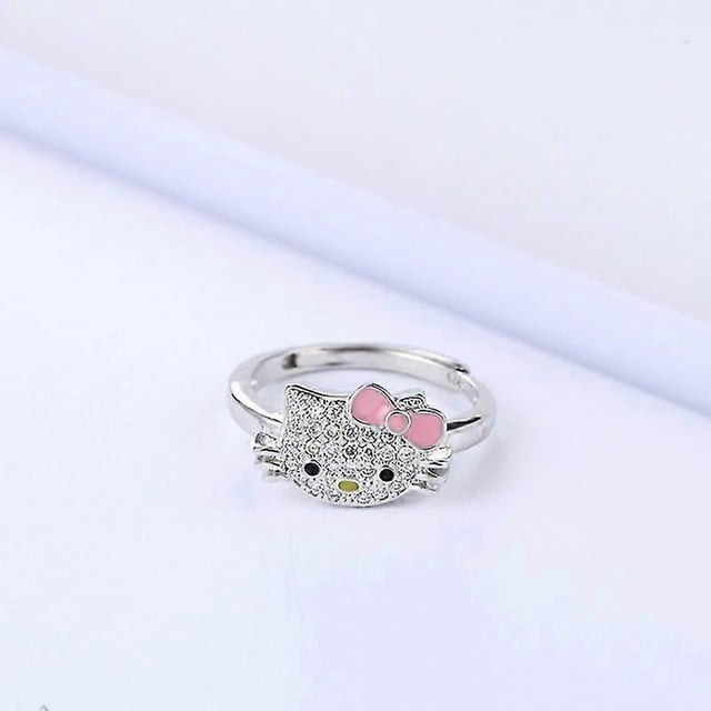White Gold Bow Tie Hello Kitty Ring Multicolor Cubic Zirconia Necklace Fashion Jewelry pink