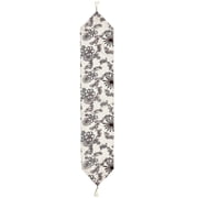 Violet Linen Silky Bloom Daisy Flower Pattern, Faux Silk Polyester Fabric, With Tassles, Beige , 13 Inch x 70 Inch, Rectangular, Decorative Table Runner