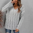 thumbnail image 4 of MSJbahu Gray 2024 Womens Sweaters Chunky Solid Cable Knit V-Neck Long Sleeve Pullover Tops for Teen Trendy, 4 of 9