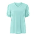 thumbnail image 4 of Dyfzdhu T-Shirt For Women Casual Solid Color T Shirt V Neck Elegant Chiffon Short Sleeve Blouse Top Blue S, 4 of 8