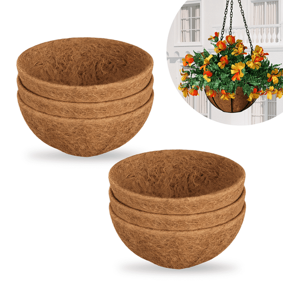 JF 6 Pack 12 Inch Hanging Basket Coco Liners Replacement, 100% Natural Round Coconut Coco Fiber Planter Basket Liners for Hanging Basket Flowers/Vegetables