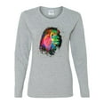 thumbnail image 2 of Lion Paint Art Splatter Abstract Art Animal Lover Womens Graphic Long Sleeve T-Shirt, Heather Grey, Medium, 2 of 3