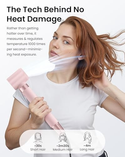 5 in 1 High-Speed Hair Dryer, Hot Air Styler Wrap, Volumizing Brush with Auto Curlers, Fast Drying & Frizz-Free Styling, Straightening, No Heat Damage, Includes Travel Bag - Pink