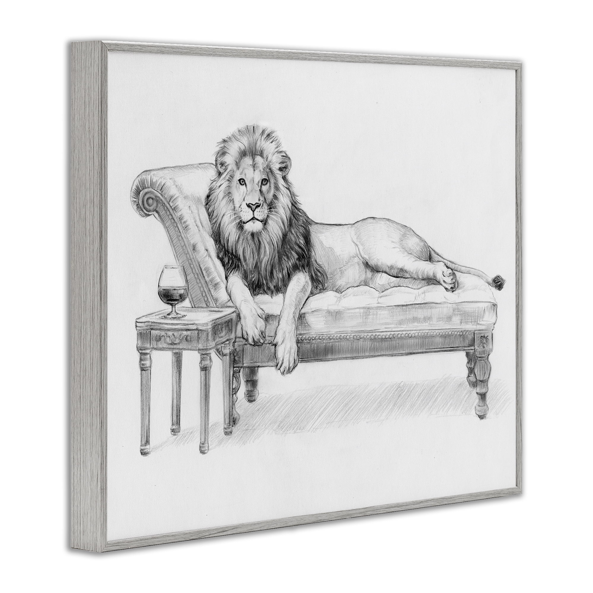 Stupell Industries Lounging Beast Lion Gray Framed Giclee Art, design by Victoria Barnes